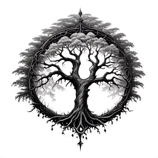 gothic tree of life rizing from the soil  tattoo design idea