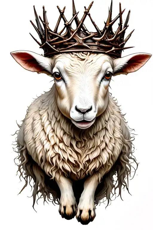 lamb standing on back legs with crown made of thorns on head tattoo design idea