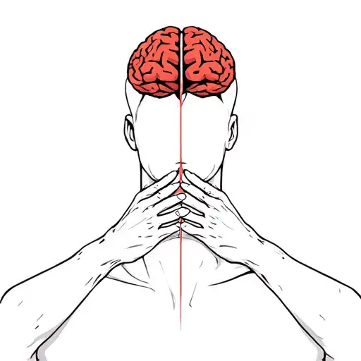 a brain choking a mans neck from behind with its hands tattoo design idea