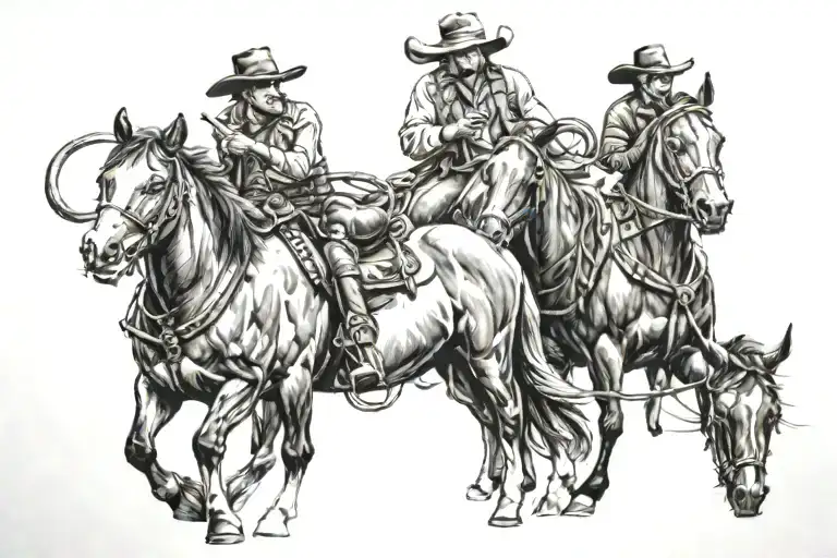 western, cattle, horses tattoo design idea