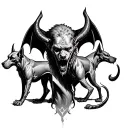devil with two hell hounds tattoo design idea