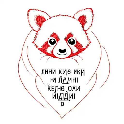 "Меньше линий" minimalist cute red panda tattoo, black and red lines  tattoo design idea