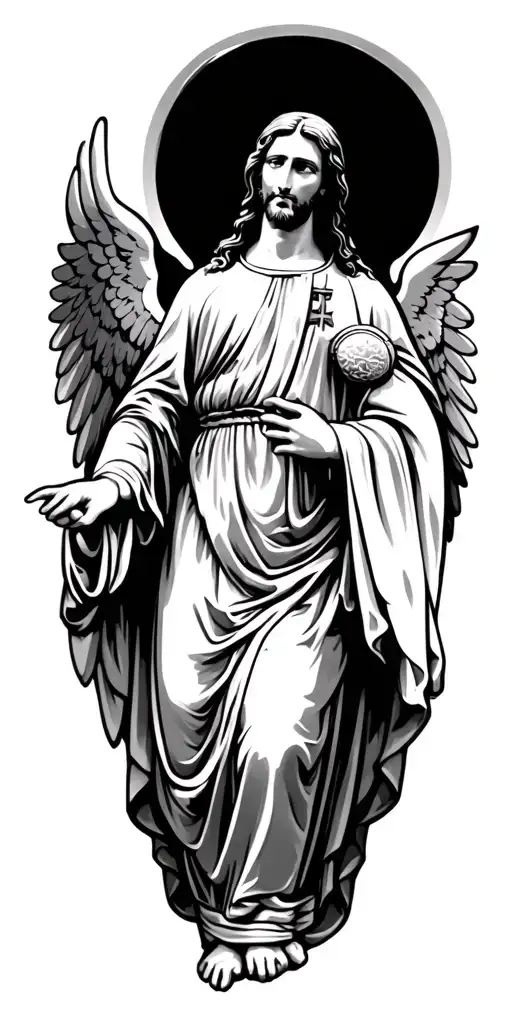jesus, virgin mary, saint michael archangel, saint anthony, angles, catholic relics tattoo design idea