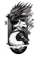 samurai and dragons and war and robots and scenery and japanese culture and japanese wooden doorways and dogs and mechan tattoo design idea