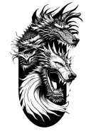 samurai and dragons and war and robots and scenery and japanese culture and japanese wooden doorways and dogs and mechan tattoo design idea