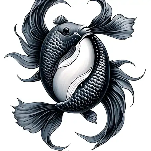 yin and yang koi fish swimming tattoo design idea