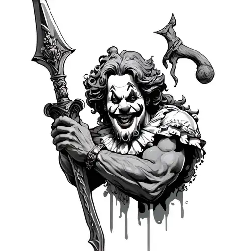 Gangers clowns and Greek God with a weapon tattoo design idea