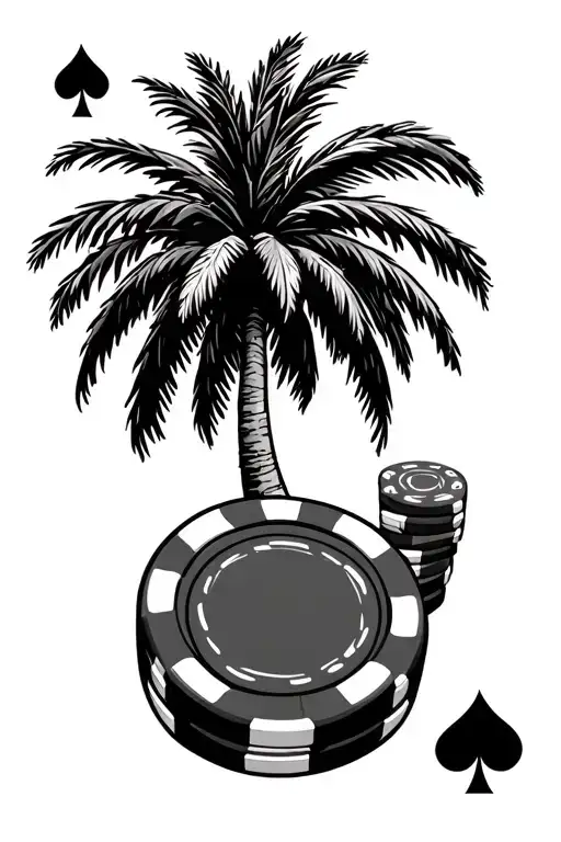 palm tree and poker chip tattoo design idea
