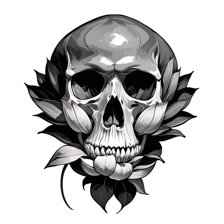 skull eating a lotus flower tattoo design idea