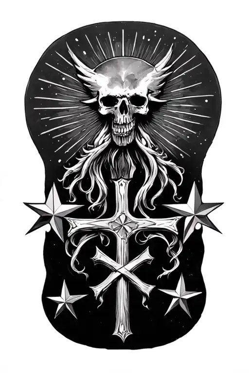 long live inbetween 3 stars and a cross at the bottom tattoo design idea