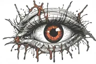 Bleeding Eye looking through torn flesh blood splatter. red and black tattoo design idea