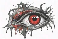Bleeding Eye looking through torn flesh blood splatter. red and black tattoo design idea