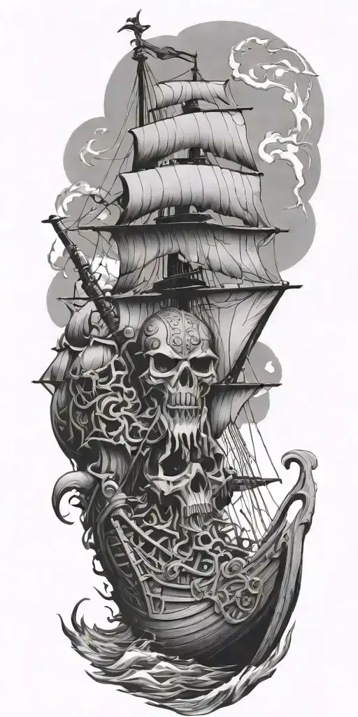 viking zombie ship tattoo design idea