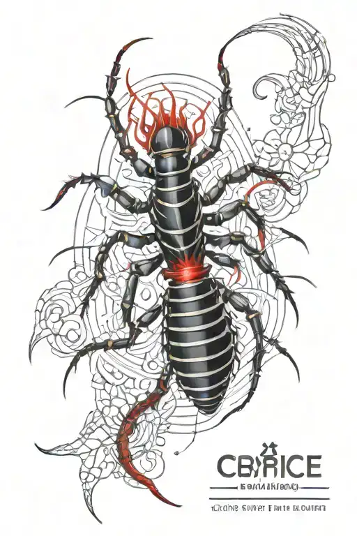 black and grey centipede and red spider lilly flower on arm brown skin tattoo design idea