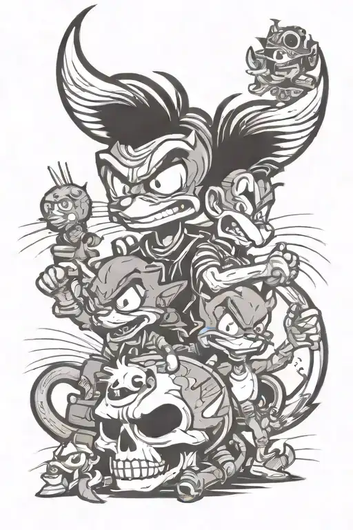 90's cartoon characters tattoo design idea