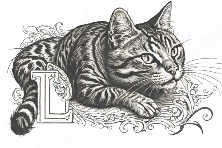 cat and initial L tattoo design idea