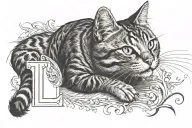cat and initial L tattoo design idea