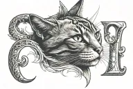 cat and initial L tattoo design idea