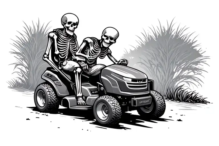 skeleton pushing a lawn mower tattoo design idea