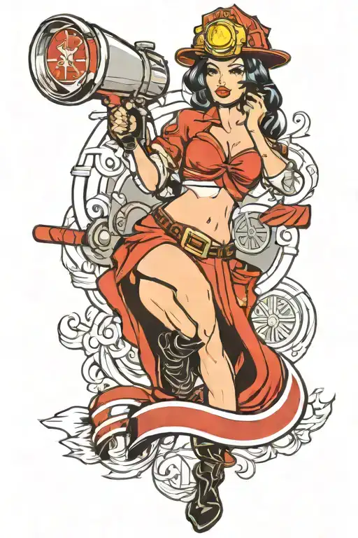 pin up girl firefighter tattoo design idea