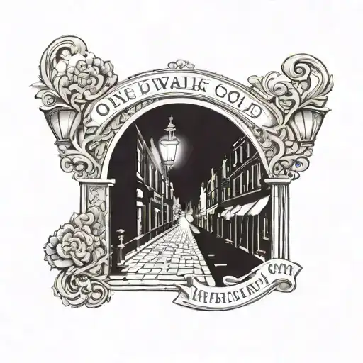 A tattoo of a golden street with the words 'One day I’ll walk streets of gold' incorporated into the design tattoo design idea