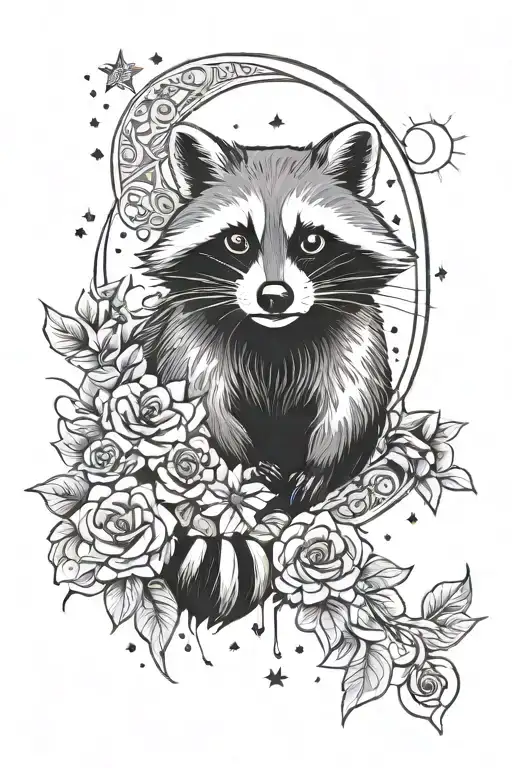 Raccoon, Moon and Stars, Floral, Witchy Stuff, Viking, Runes  tattoo design idea