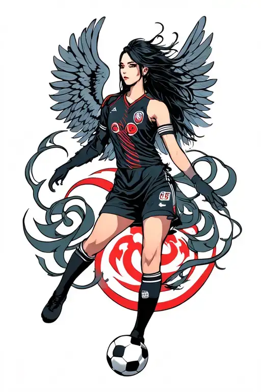 Soccer and evil witchblade angel tattoo design idea
