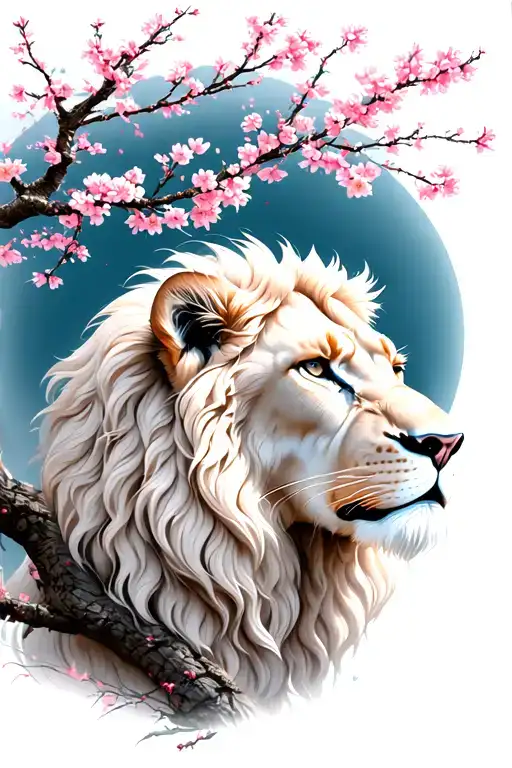white lion with cherry blossom tree tattoo design idea