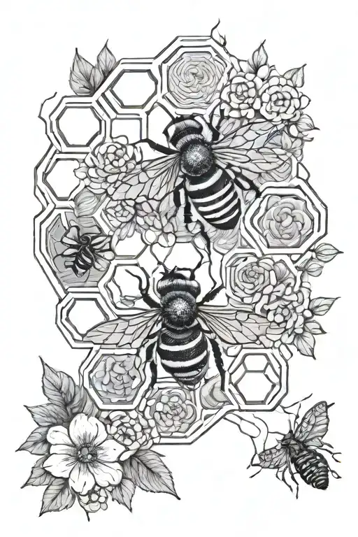 honeycomb and nature tattoo design idea