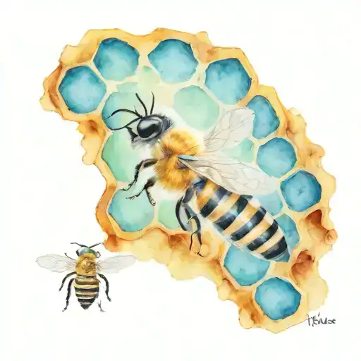 honeybee side profile with honeycomb tattoo design idea