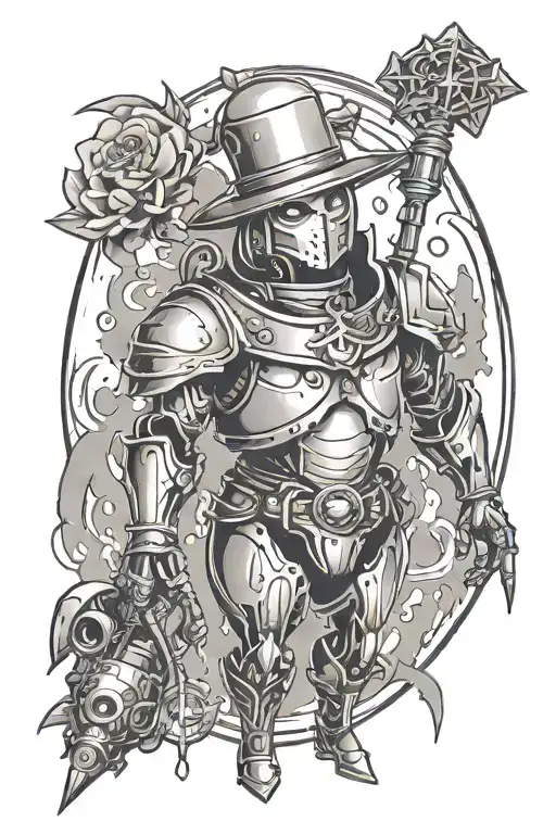 magic android with wand tattoo design idea