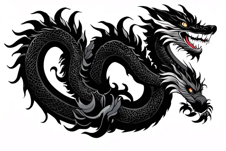 traditional Japanese dragon without wings black and dark grey full body length design HD  tattoo design idea