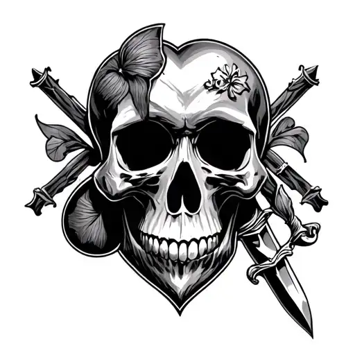 skull, heart, spade, dagger tattoo design idea