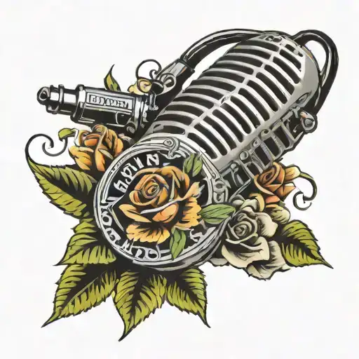 old school cb radio mic vintage shure 55sh microphone with flowers and words  tattoo design idea
