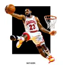LEBRON JAMES BLOCK ALLEN IVERSON STEP OVER TY LUE, MICHAEL JORDAN FREE THROW LINE DUNK , MAGIC JOHNSON shooting SKYHOOK tattoo design idea