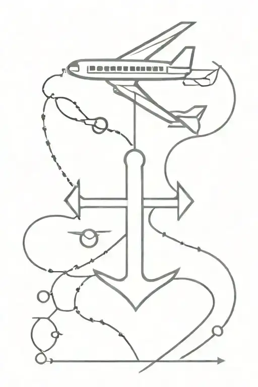 Plane, Anchor, Heart beat line tattoo design idea