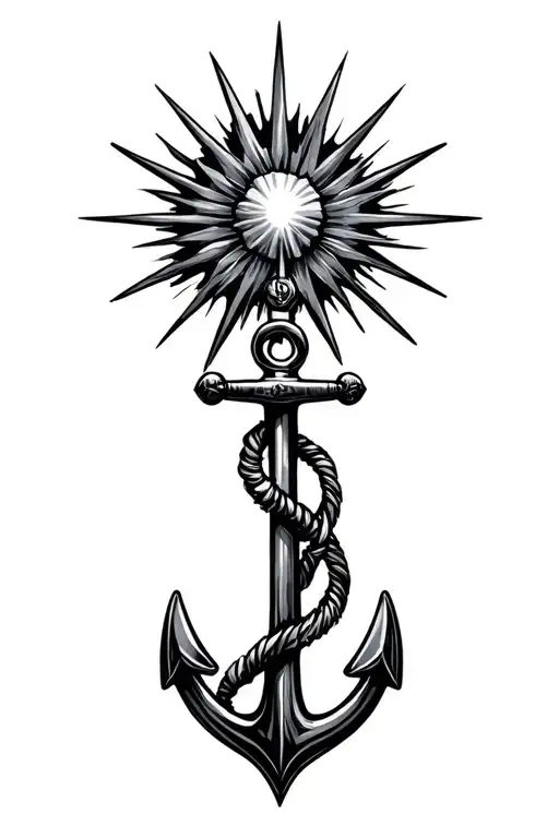 starburst with anchor tattoo design idea