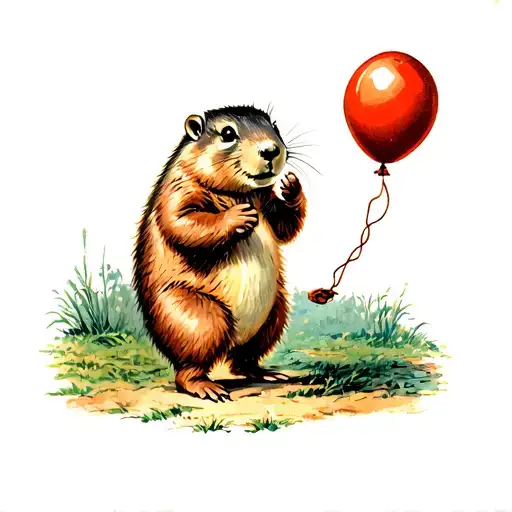 Groundhog holding a ballon tattoo design idea
