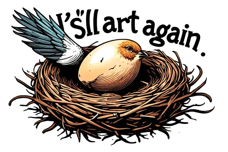"I'll start again" egg cracking in a bird nest tattoo design idea