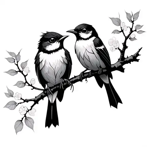 songbird on a branch cherry trees tattoo design idea