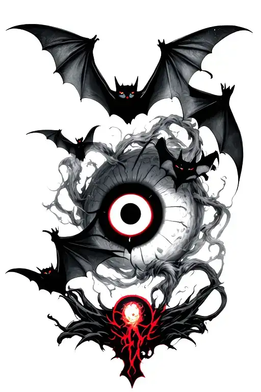 sharingan, cross, bats flying tattoo design idea