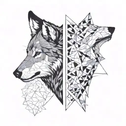 a two wolf's heads one angry black second white quiet looking at each other tattoo design idea