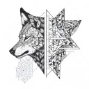 a two wolf's heads one angry black second white quiet looking at each other tattoo design idea