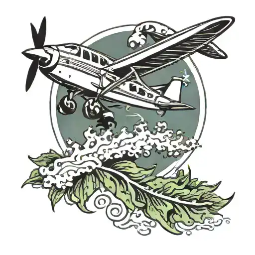 kiwi fern leaf with small jet plane and a wave  tattoo design idea