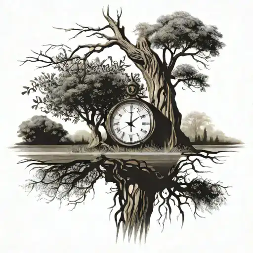men's willow tree with a clock and date 19/09/24 tattoo design idea