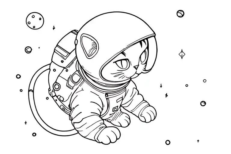 Cat In Space With Astronaut tattoo design idea