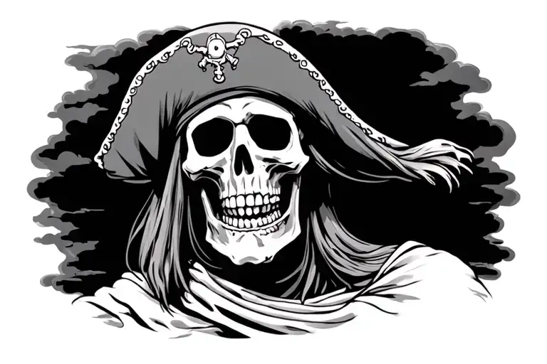 skeleton pirate looking towards sky tattoo design idea