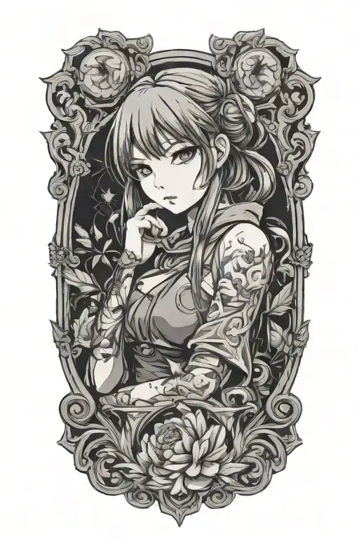 Background And Anime girl tattoo design idea
