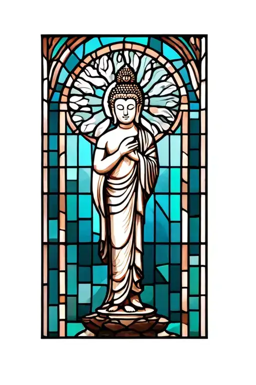 stained glass window cathedral stained glass with Buddha broken tattoo design idea