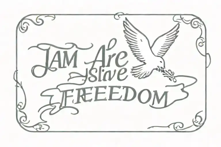 just a sign that says:' i am a slave to freedom'. With a dove under the sign tattoo design idea